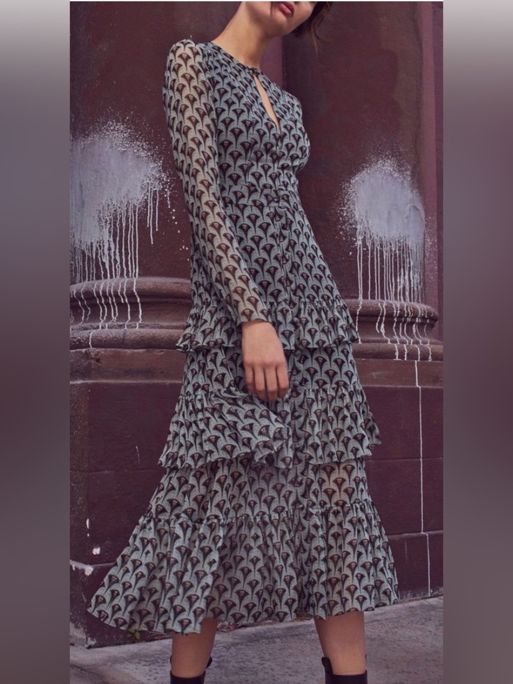 ALEXIS ruffle Midi Dress Size Small